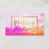 ピンクフェイクの水彩画の金箔メイクアップ文字 名刺 (正面)