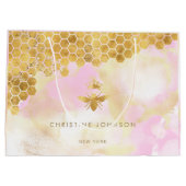 ピンクフェイクの水色のスプラッシュにホイル女王ビー ラージペーパーバッグ (裏面)