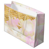 ピンクフェイクの水色のスプラッシュにホイル女王ビー ラージペーパーバッグ (正面アングル)