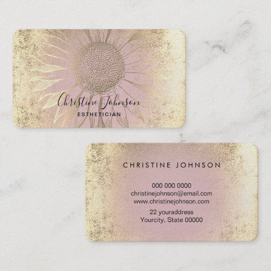 ピンクフェイクの金ゴールド箔ひまわり 名刺 (正面/裏面)