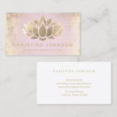 ピンクフェイクグラデーションの金ゴールドフォイル蓮の花 名刺 (正面/裏面)