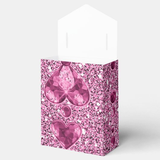 ピンクフェイクグリッターとハート液滴 フェイバーボックス (オープン)