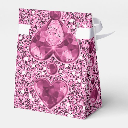 ピンクフェイクグリッターとハート液滴 フェイバーボックス (裏面サイド)