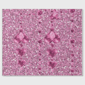 ピンクフェイクグリッターとハート液滴 ラッピングペーパー (フラット)