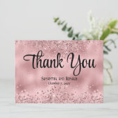 ピンクフェイクグリッターとホイル結婚ズサンキューカード サンキューカード (スタンド正面)