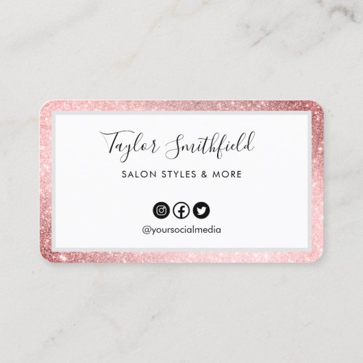 ピンクフェイクグリッターカスタムロイヤリティカード 名刺 (裏面)