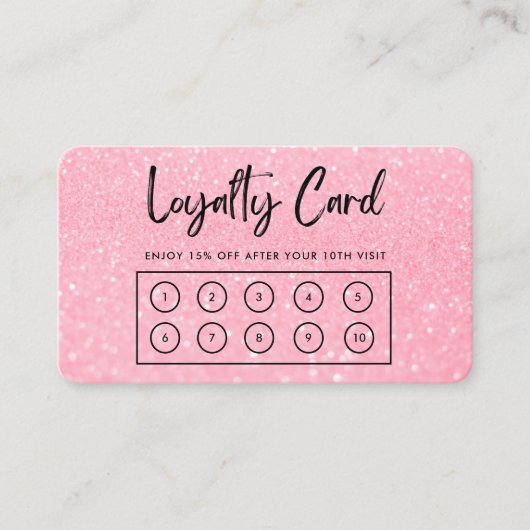 ピンクフェイクグリッターカスタムロイヤリティカード 名刺 (正面)