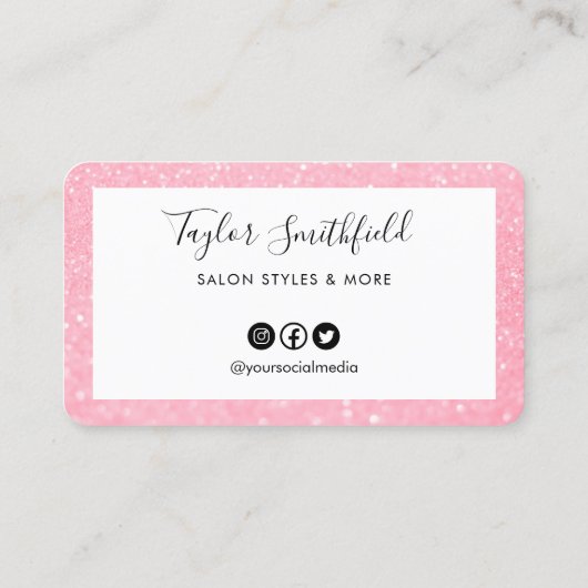 ピンクフェイクグリッターカスタムロイヤリティカード 名刺 (裏面)