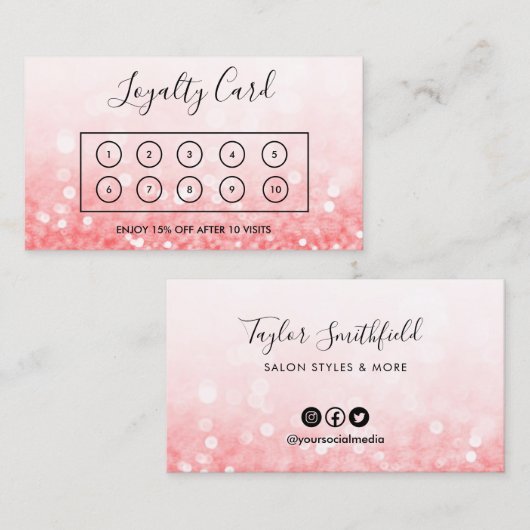 ピンクフェイクグリッターカスタムロイヤリティカード 名刺 (正面/裏面)