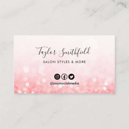 ピンクフェイクグリッターカスタムロイヤリティカード 名刺 (裏面)