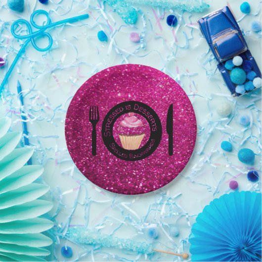 ピンクフェイクグリッターカップケーキ紙プレート ペーパープレート (パーティー)