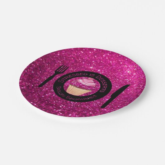 ピンクフェイクグリッターカップケーキ紙プレート ペーパープレート (アングル)