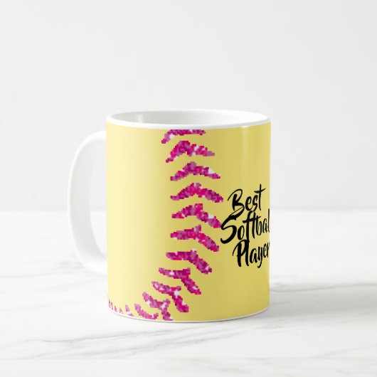 ピンクフェイクグリッターソフトボール縫い コーヒーマグカップ (正面左)