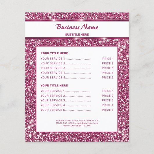 ピンクフェイクグリッターテクスチャーの外観とカスタム文字 チラシ (正面)