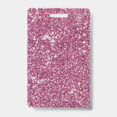ピンクフェイクグリッターテクスチャーの外観とカスタム文字 バッジ (裏面)