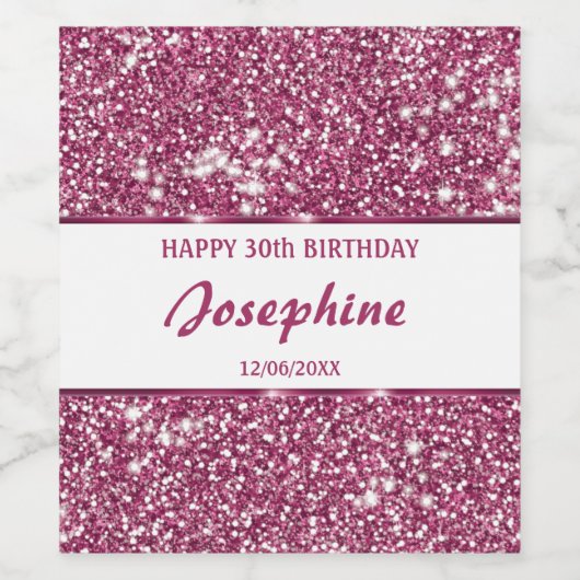 ピンクフェイクグリッターテクスチャーの外観とカスタム文字 ワインラベル (シングルラベル)