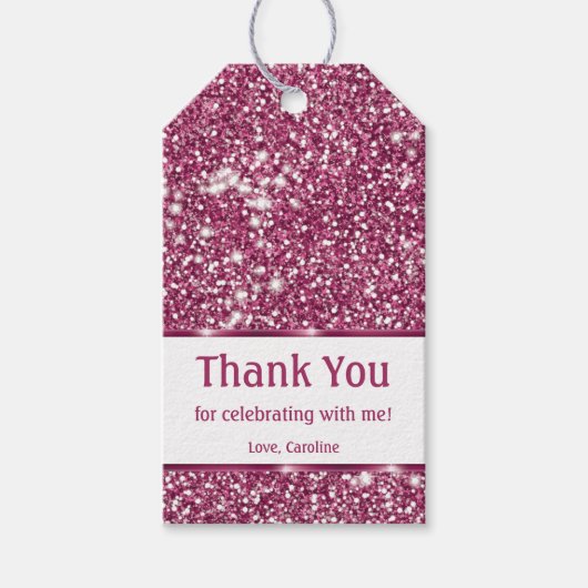 ピンクフェイクグリッターテクスチャー見る – ありがとう ギフトタグ (正面)