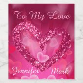 ピンクフェイクグリッターハートと《写真》ぼけ味ハート ワインラベル (シングルラベル)