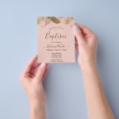 ピンクフェイクグリッターバジェット洗礼フライヤー チラシ (手)