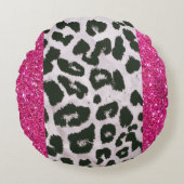 ピンクフェイクグリッターヒョウ印刷ラウンド装飾用クッション ラウンドクッション (正面)