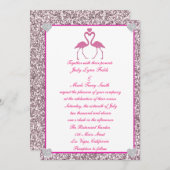 ピンクフェイクグリッターフラミンゴラブ結婚式招待状 招待状 (正面/裏面)