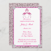 ピンクフェイクグリッターフラミンゴ婚約パーティ招待状 招待状 (正面/裏面)