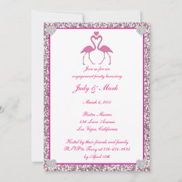 ピンクフェイクグリッターフラミンゴ婚約パーティ招待状 招待状