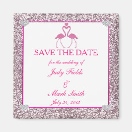 ピンクフェイクグリッターフラミンゴ日付磁石を保存 マグネット