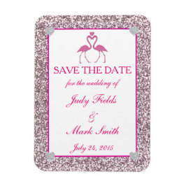 ピンクフェイクグリッターフラミンゴ日付磁石を保存 マグネット