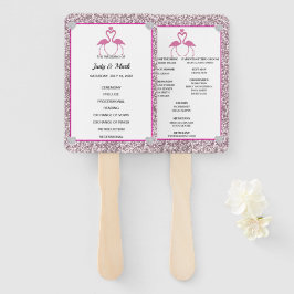 ピンクフェイクグリッターフラミンゴ結婚式 プログラムファン ハンドファン