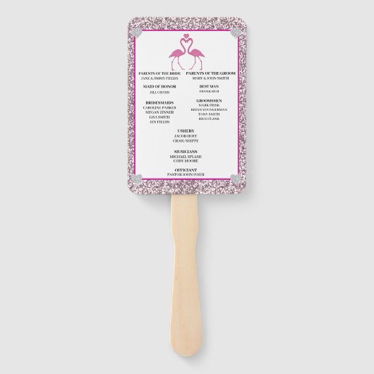 ピンクフェイクグリッターフラミンゴ結婚式 プログラムファン ハンドファン (裏面)