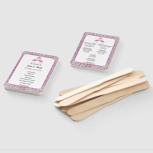 ピンクフェイクグリッターフラミンゴ結婚式 プログラムファン ハンドファン (組立なし)