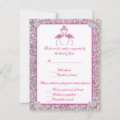 ピンクフェイクグリッターフラミンゴLove Response Card 出欠カード (正面)