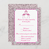 ピンクフェイクグリッターフラミンゴLove Response Card 出欠カード (正面/裏面)