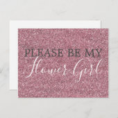 ピンクフェイクグリッターフラワーガール提案 インビテーションポストカード (正面/裏面)