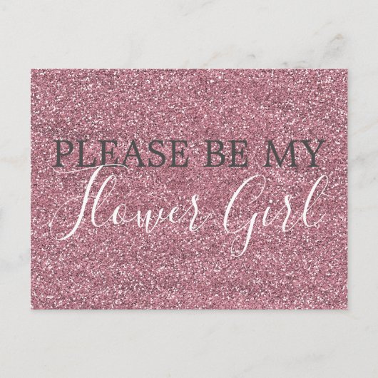 ピンクフェイクグリッターフラワーガール提案 インビテーションポストカード (正面)