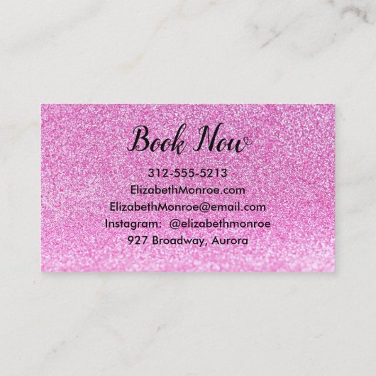 ピンクフェイクグリッターヘアスタイリスト化粧サロンスクリプト 名刺 (裏面)