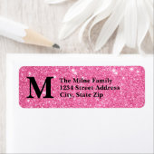 ピンクフェイクグリッターモノグラム – 差出人住所ラベル ラベル (インサイチュ)
