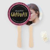 ピンクフェイクグリッター大学院写真卒業 ハンドファン (正面&裏面)