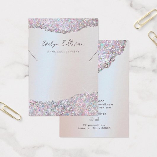 ピンクフェイクグリッター箔ネックレス表示カード (オフィス)