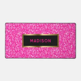 ピンクフェイクグリッター金ゴールドアクセント デスクマット