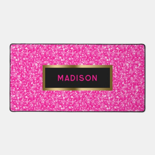 ピンクフェイクグリッター金ゴールドアクセント デスクマット (正面)