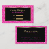 ピンクフェイクグリッター金ゴールドアクセント 名刺 (正面/裏面)