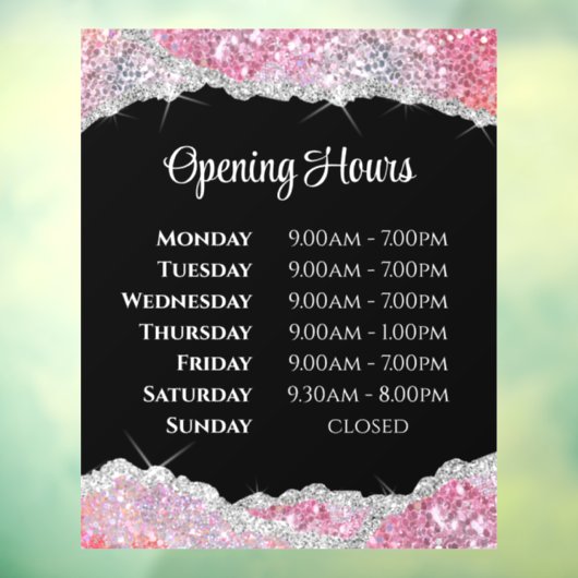 ピンクフェイクグリッター開館時間ウィンドウの固定 ウィンドウサイン (シート3)