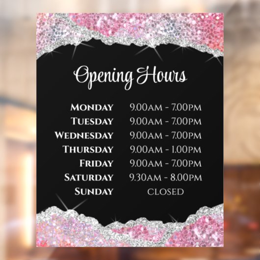 ピンクフェイクグリッター開館時間ウィンドウの固定 ウィンドウサイン (シート2)