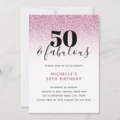 ピンクフェイクグリッター50と素晴らしい50誕生日 招待状 (正面)
