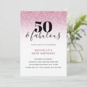ピンクフェイクグリッター50と素晴らしい50誕生日 招待状 (スタンド正面)