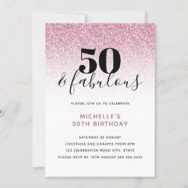 ピンクフェイクグリッター50と素晴らしい50誕生日 招待状