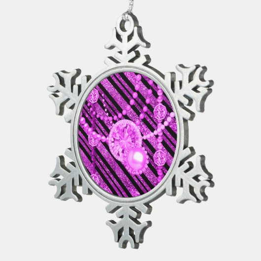 ピンクフェイクグリッター&ジュエルピータースノーフレーク スノーフレークピューターオーナメント (右)