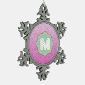 ピンクフェイクグリッター スノーフレークピューターオーナメント (左)